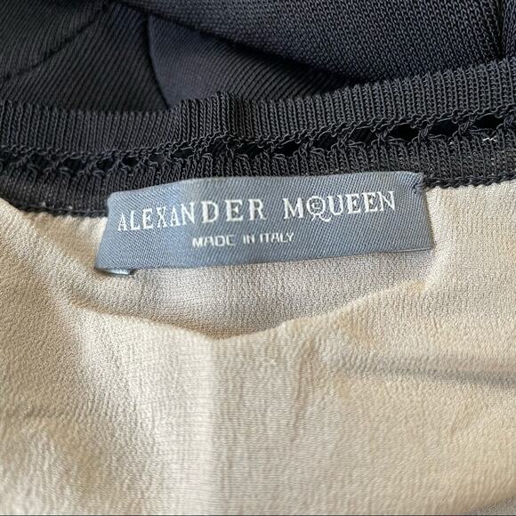 Alexander McQueen Knit Sheer Shirred Dress A Line Cocktail Party Black S EUC - Picture 12 of 15